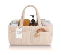 PUTSKA Organizador de pañales de terciopelo a rayas, color crema