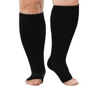 PUTUO Calcetines de Compresión para Hombre y Mujer: Medias de Compresion Talla Grande Punta Abierta para Mujeres Hombres para Correr Viajar Vuelo Ciclismo Embarazo 1 par Negro 3XL