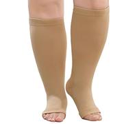 PUTUO Calcetines de Compresión para Hombre y Mujer: Medias de Compresion Talla Grande Punta Abierta para Mujeres Hombres para Correr Viajar Vuelo Ciclismo Embarazo 1 par Beige 3XL