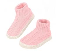 PUTUO Calcetines Zapatillas de Mujer para Casa: Invierno Polar Pantuflas Antideslizantes Tipo Calcetines con Suela de Esponja Amortiguada de 8 mm Afelpados Térmicos Gordos Rosa 1 Par 35-42