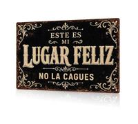 Putuo Decor Cartel Divertido - Cartel de Chapa Metálica Vintage - «Este es Mi Lugar Feliz, No la Cagues» - Decoración para Bar, Cocina, Salón y Hogar