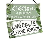Putuo Decor Letrero de bienvenida por favor llama, sesión en progreso para puerta de oficina de terapia, asesoramiento, hotel, spa, placa botánica de PVC de 10 x 5 pulgadas