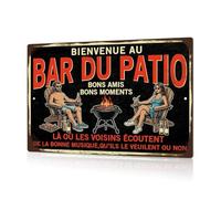 Putuo Decor - Placa de aluminio (20 x 30 cm, bienvenida al bar del patio), panel de metal vintage aperitivo BBQ, decoración terraza jardín pérgola, humor vecinos Música, letrero Bar Casa