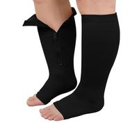 PUTUO Medias de Compresion Talla Grande: Calcetines Compresión con Cremallera Punta Abierta Hombre Mujer Negro 7XL 1par