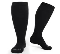 PUTUO Medias de Compresión Talla Grande: Calcetines de Compresión Mollet Grande de Bambú para Hombre y Mujer para Vuelo Avion Embarazada Negro 1 pares L/XL