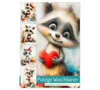 Putzige Waschbären. Zauberhafte Cartoon-Momente (Wandkalender 2026 DIN A2 hoch), CALVENDO Monatskalender: Liebliche Illustrationen für große und kleine Waschbärfreunde