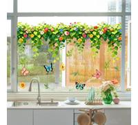 Puupaa Calcomanía autoadhesiva de PVC para ventana de flores y mariposas para añadir un toque natural a, paredes o puertas de vidrio con características de fácil extracción (D20914-30 x 60 cm)