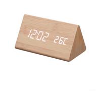 Puupaa Despertador digital para madera LED con indicador de temperatura y fecha, reloj controlado por radio para dormitorio (Wooden Color)