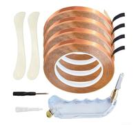 Puupaa Kit de herramientas para manualidades de vidrio con cinta de lámina de cobre forrada, 4 rollos de 36 yardas, cortador de vidrio con agarre de pistola y raspadores de plástico