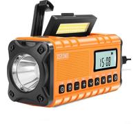Puupaa Radio Meteorológica FM/AM Multifunción con Manivela, Energía Solar y Batería 10000mAh, Linterna LED 3W, Lámpara de Lectura, Cargador USB para Emergencias y Aventuras al Aire Libre(Orange)