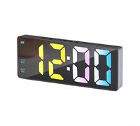 Puupaa Reloj de pared digital, reloj despertador digital alimentado por pilas, relojes de espejo LED con alarma dual, repetición, temperatura, control de voz, relojes para sala de estar, dormitorio
