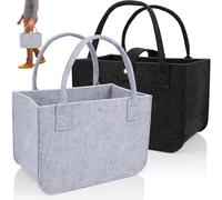 PUWOWYE 2 Piezas Bolsa de Fieltro Plegable, Grande Fieltro Bolsa de Compras L, 30x20x18cm, Negro & Gris claro