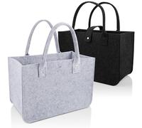 PUWOWYE 2 Piezas Bolsa de Fieltro Plegable, Grande Fieltro Bolsa de Compras XXL, 39x26x20cm, Negro & Gris claro