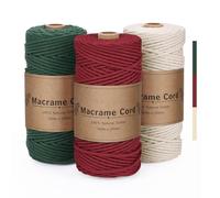 PUWOWYE 3 hilos de macramé de 3 mm, juego rojo, verde y beige, hilo de algodón natural para Navidad, manualidades