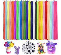 PUWOWYE 300 Piezas Limpiapipas, 25 Colores Limpia Pipas para Manualidades, Tallos de Chenilla con Ojos de Peluche Autoadhesivos