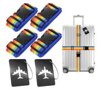 PUWOWYE 4 Piezas Correa Maleta, Correas de Equipaje Ajustables, para Reconocer Fácil el Equipaje, Correa Maleta Colores Arco Iris con 2 Piezas Etiquetas para Equipaje