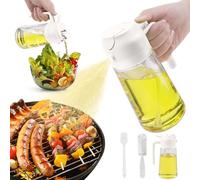 PUWOWYE Pulverizador Aceite Spray 470ml, 2 en 1 Spray Aceite Cocina Vidrio, Multifuncional para Parrilla, Ensaladas, Pincel y Cepillo Para Botellas, Blanco