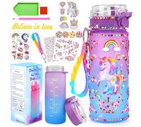 PUWOWYE Regalo de Unicornio para Niña de 5-10 años, Niños Botella para Beber Hecha a Mano Kit DIY Botella de Agua Pintura de Diamantes Hecha a Mano Juguetes de Cumpleaños para Niñas de 4-12 años