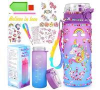 PUWOWYE Regalo de Unicornio para Niña de 5-10 años, Niños Botella para Beber Hecha a Mano Kit DIY Botella de Agua Pintura de Diamantes Hecha a Mano Juguetes de Cumpleaños para Niñas de 4-12 años