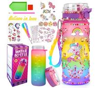PUWOWYE Regalo de Unicornio para Niña de 5-10 años, Niños Botella para Beber Hecha a Mano Kit DIY Botella de Agua Pintura de Diamantes Hecha a Mano Juguetes de Cumpleaños para Niñas de 4-12 años