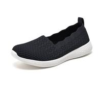 Puxowe Zapatillas Slip On Mujer Comoda Casual Mesh Respirable Ligero Zapatos Sneakers Moda Caminar Tejer Bambas Mocasines 38.5 EU Black