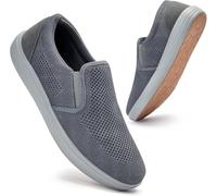 Puxowe Zapatos sin cordones para hombre, zapatos para caminar, transpirables, sin cordones, con soporte de arco, zapatos cómodos y suaves para hombre, caminar, viajar, Gris profundo, 8