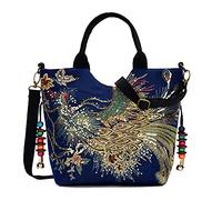 Puyang - Bolso de mano con lentejuelas, diseño étnico de pavo real, bandolera, para mujer, azul (Azul) - EM001A2