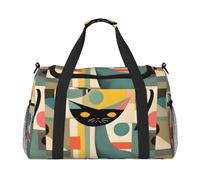 PUYhgb Bolsa de viaje con estampado de gato de arte moderno de mediados de siglo, bolsa de lona portátil para deportes al aire libre