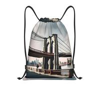 PUYhgb Brooklyn Bridge S - Mochila plegable con cordón, bolsa de gimnasio para entrenamiento, viajes, yoga y uso diario, Black, M, Mochilas de viaje