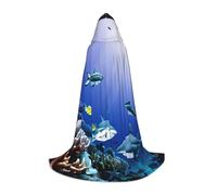 PUYhgb Capa con capucha unisex con estampado de tiburón nadando bajo el mar, regalo pensado para Halloween, amantes de cosplay y fiestas temáticas