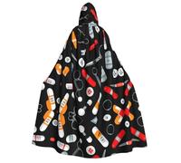 PUYhgb Capa con capucha y pajarita para adultos, diseño de medicina de dibujos animados, para Halloween, para cosplay, truco o trato