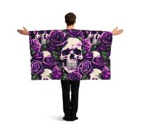 PUYhgb Capa de bandera con estampado de calavera de rosas moradas, disfraz de bandera de movimiento libre para ver partidos y fiestas callejeras