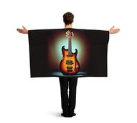 PUYhgb Capa de bandera con estampado de instrumentos musicales de guitarra y bajo, disfraz de bandera de movimiento libre para ver partidos y fiestas callejeras