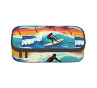 PUYhgb Estuche multifuncional de gran capacidad con estampado de surfista hawaiano para un fácil almacenamiento de artículos de papelería