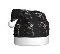 PUYhgb Lindo negro Pug imprimir sombrero adulto Santa Claus, accesorio de vacaciones, sombrero de Navidad para fiestas navideñas, actuaciones en etapa