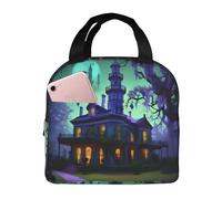 PUYhgb Lonchera negra con estampado de mansión embrujada para mujeres y hombres, lonchera reutilizable de tela Oxford para el trabajo, picnic, playa