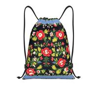 PUYhgb Mochila plegable con cordón ajustable con estampado de rosas de estilo ucraniano, bolsa de gimnasio para entrenamiento, viajes, yoga y uso diario, Black, M, Mochilas de viaje