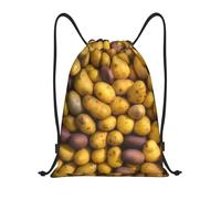 PUYhgb Mochila plegable con cordón con estampado de muchas patatas, bolsa de gimnasio para entrenamiento, viajes, yoga y uso diario, Black, S, Mochilas de viaje