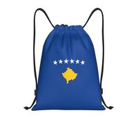 PUYhgb Mochila plegable con cordón y estampado de bandera de Kosovo, bolsa de gimnasio para entrenamiento, viajes, yoga y uso diario, Black, M, Mochilas de viaje