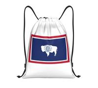 PUYhgb Mochila plegable con cordón y estampado de bandera del estado de Wyoming, bolsa de gimnasio para entrenamiento, viajes, yoga y uso diario, Black, S, Mochilas de viaje