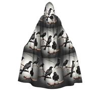 PUYhgb Pájaros de cuervo negro en una rama estampado capa de Halloween, capa de carnaval para fiestas temáticas, casas embrujadas y cosplay