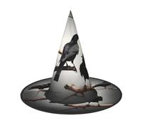 PUYhgb Pájaros de cuervo negro en una rama imprimir sombrero de Halloween, ligero para la fiesta de Halloween/carnaval, un tamaño se adapta a la mayoría