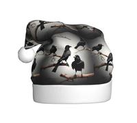 PUYhgb Pájaros de cuervo negro en una rama imprimir sombrero de Santa Claus, accesorio de vacaciones, sombrero de Navidad para fiestas de vacaciones, actuaciones escénicas