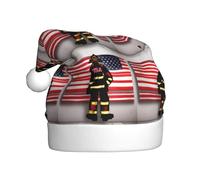 PUYhgb Rojo Raya Bombero Usa Bandera Impresión Adulto Santa Claus Sombrero, accesorio de vacaciones, sombrero de Navidad para fiestas de vacaciones, actuaciones de la etapa