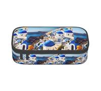 PUYhgb Santorini - Estuche multifuncional de gran capacidad con estampado de isla griega y vista al mar para un fácil almacenamiento de artículos de papelería