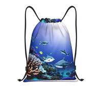 PUYhgb Shark Swimming Under The Sea - Mochila plegable con cordón, bolsa de gimnasio para entrenamiento, viajes, yoga y uso diario, Black, M, Mochilas de viaje