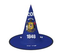 PUYhgb Sombrero de Halloween con estampado de la bandera del estado de Wisconsin, ligero para fiesta de Halloween/carnaval, talla única