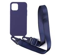 PuYu Zhe Funda para iPhone 12/12 Pro,Ajustable Collar Correa de Cuello Cordón Carcasa Caja Silicona TPU Bumper Caso-Azul Oscuro