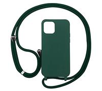 PuYu Zhe Funda para iPhone 12 Mini,Ajustable Collar Correa de Cuello Cordón Carcasa Caja Silicona TPU Bumper Caso-Verde Oscuro