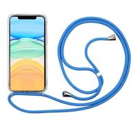 PuYu Zhe Funda para iPhone 12 Pro MAX,Ajustable Collar Correa de Cuello Cordón Carcasa Caja Transparente Silicona TPU Bumper Caso-Cielo Azul